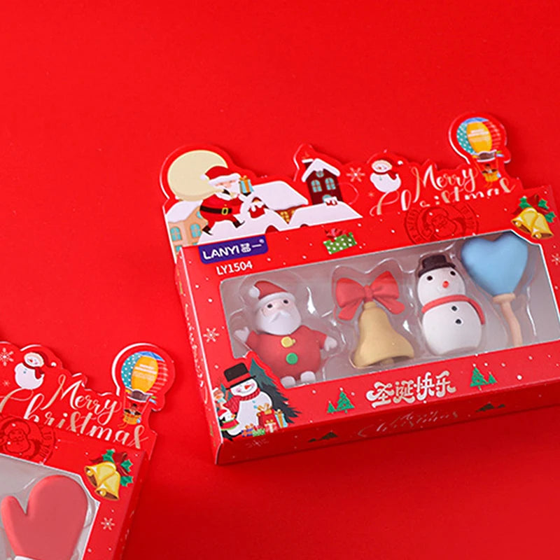 Christmas Erasers Gift Set Students Stationery School Supplies Cute Cartoon Erasers Gifts