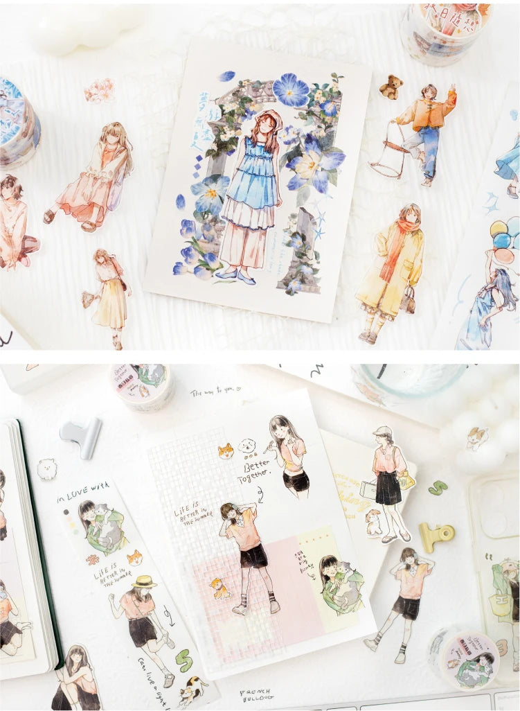 Journal Go 4.5x200cm Four Seasons Girl Tape DIY Scrapbooking Decor Photo Album Collage Junk Journal Planner Aesthetic Stickers