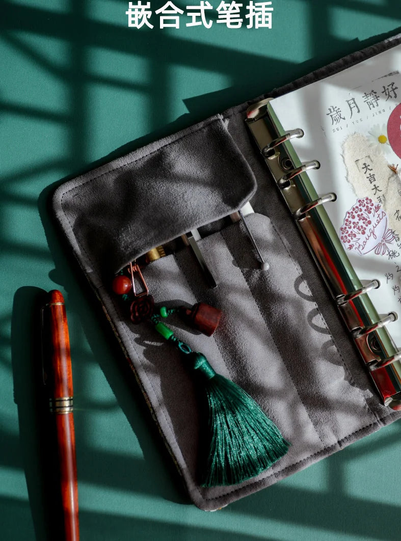 Beautiful Notebook for Girls Cloth Cover Retro Chinese Style Loose-leaf Diary Portable Scrapbook Binder Notepad Gift