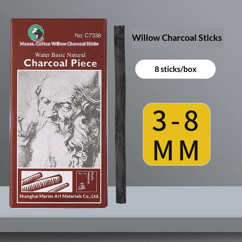 Marie's 8Pcs Willow Charcoal Sticks Professional Sketch Drawing Charcoal Bars for Artists Hand Painting Art Supplies