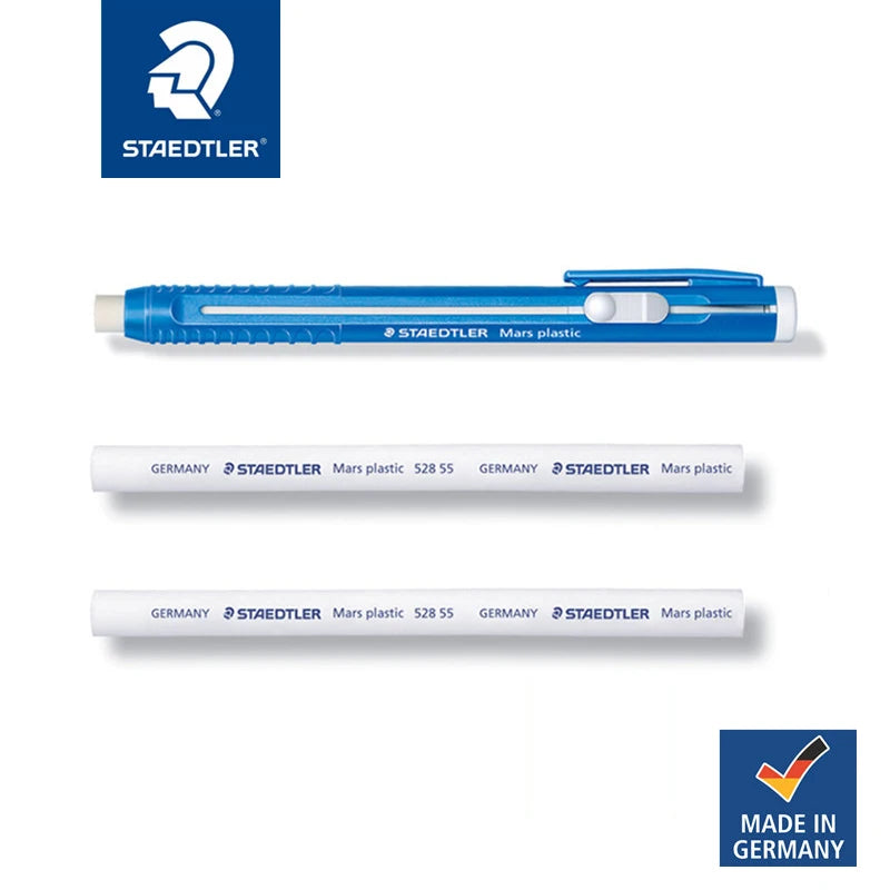 STAEDTLER Mars Plastic Eraser Pen with Refillable Holder,Smudge-Free & Tear-Free Precision, Retractable Design with Clip, Blue