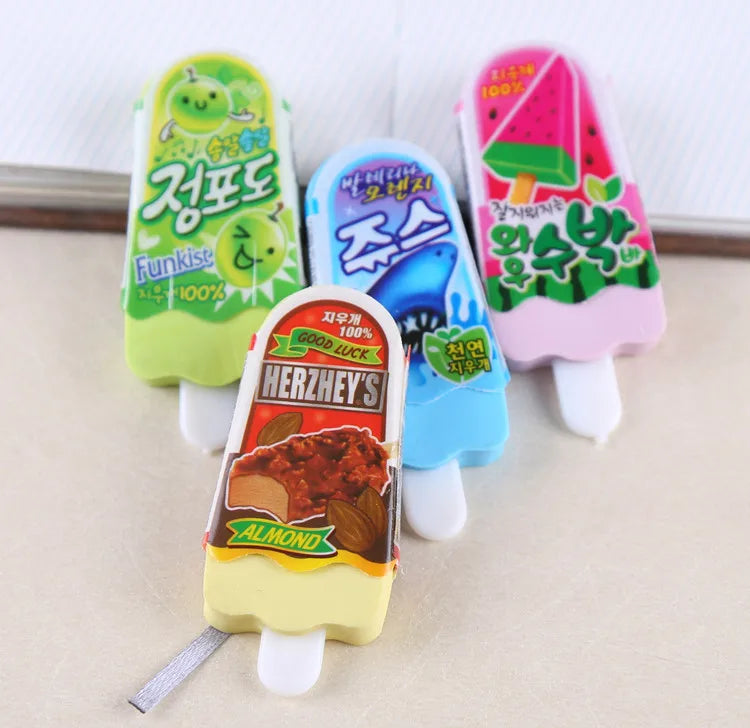 Wholesale Ice Cream Shaped Erasers, Educational Stationery for Elementary School Children, Pack of 4