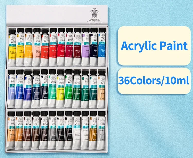 WINSOR&NEWTON Acrylic Paint Set 12/36 Colors Craft Paint for Fabric/Clothing/Nail/Canvas/Rock Painting Drawing Set Art Supplies