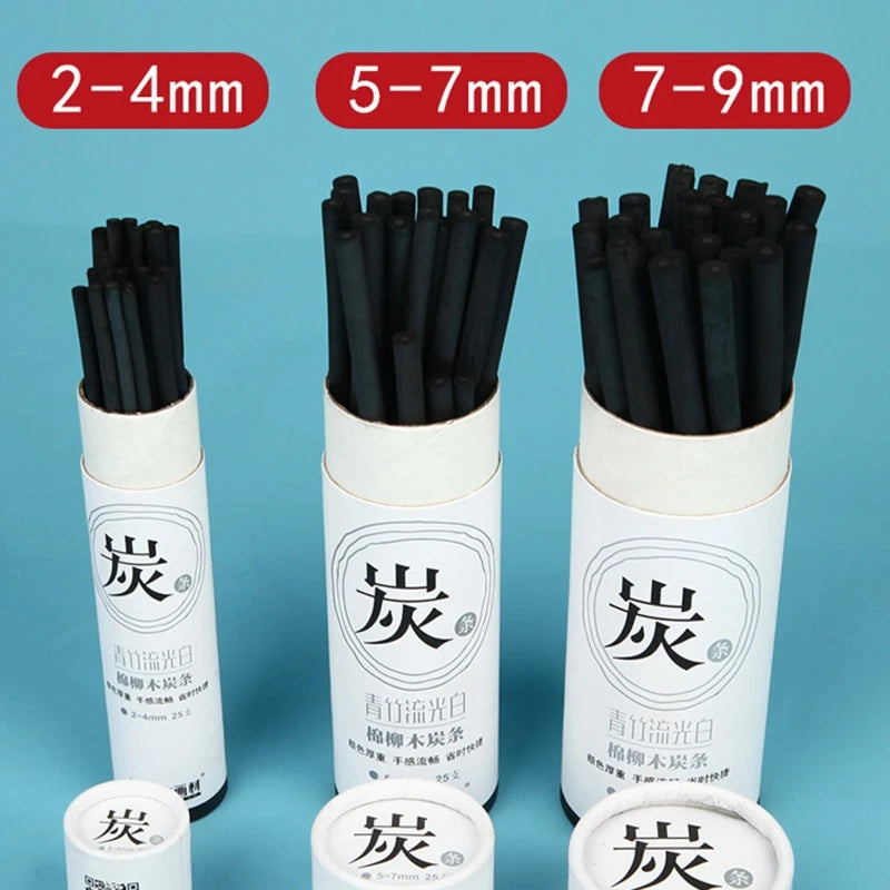 25PCS Pro Vine Charcoal Sticks Charcoal Pencils Sketching Drawing Art Supplies for DIY Student Hobbyist Beginner Artist