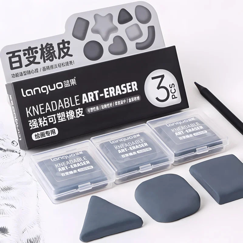 Kneaded Eraser, 3 Pack, Grey, Kneaded Erasers for Artists, Art Eraser, Kneadable Erasers, Back to School Supplies