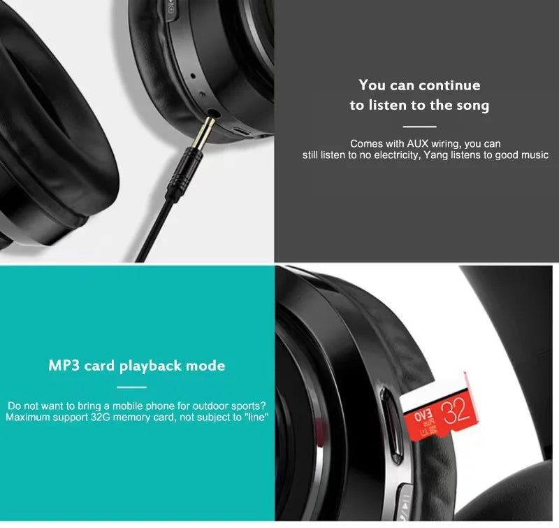 Headsets Gamer Headphones Blutooth Surround Sound Stereo Wireless Earphone USB With MicroPhone Colourful Light PC Laptop Earbuds