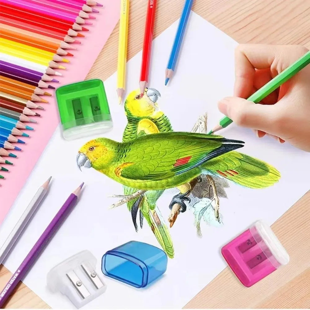 High Quality Dual Holes Pencil Sharpeners With Lid Plastic Pen Sharpener Handheld Pencil Sharpening Tool School Office Supplies