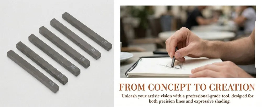 6PCS Square Shape Sketch Charcoal Sticks Break Resistant Pure Charcoal Drawing Charcoal 2.48in Square Charcoal Bars