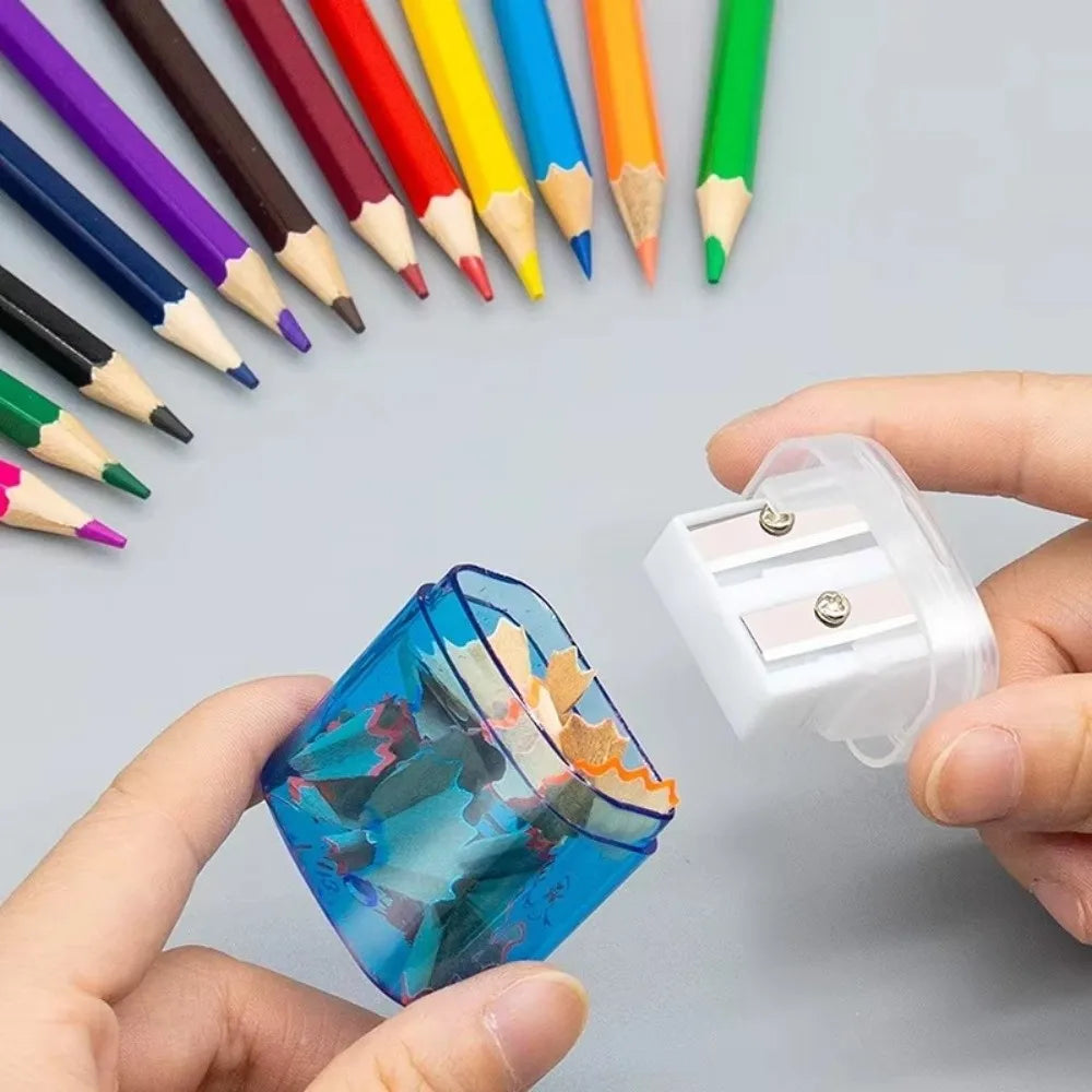 High Quality Dual Holes Pencil Sharpeners With Lid Plastic Pen Sharpener Handheld Pencil Sharpening Tool School Office Supplies