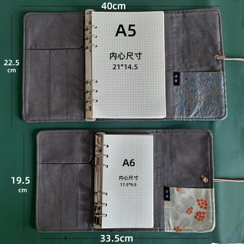 Beautiful Notebook for Girls Cloth Cover Retro Chinese Style Loose-leaf Diary Portable Scrapbook Binder Notepad Gift