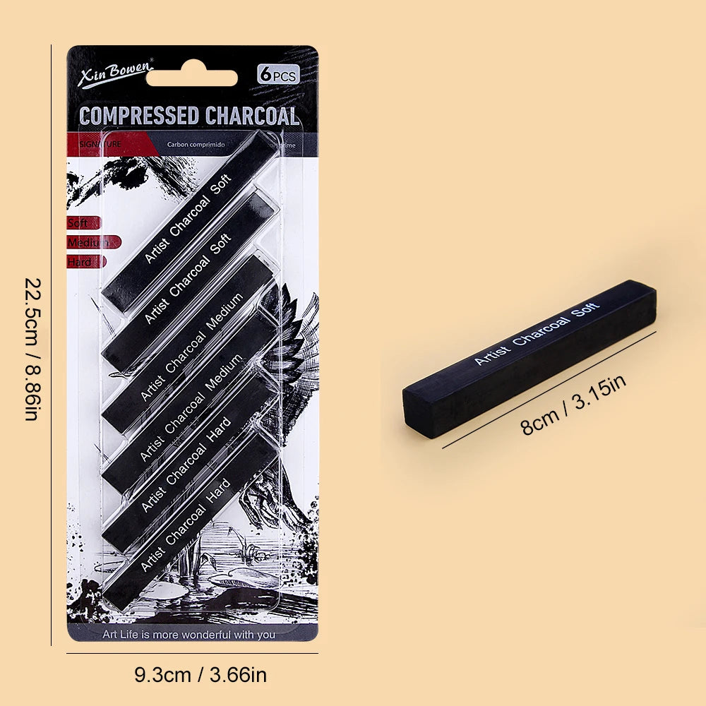 Graphite Sketch Wood Carbon Strip Set, Art Student Painting, Charcoal Pencil, Solid, Wholesale, 6Pcs