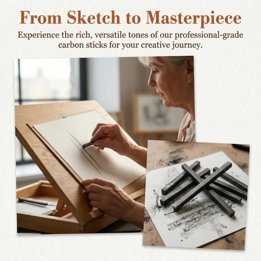 6PCS Square Shape Sketch Charcoal Sticks Break Resistant Pure Charcoal Drawing Charcoal 2.48in Square Charcoal Bars