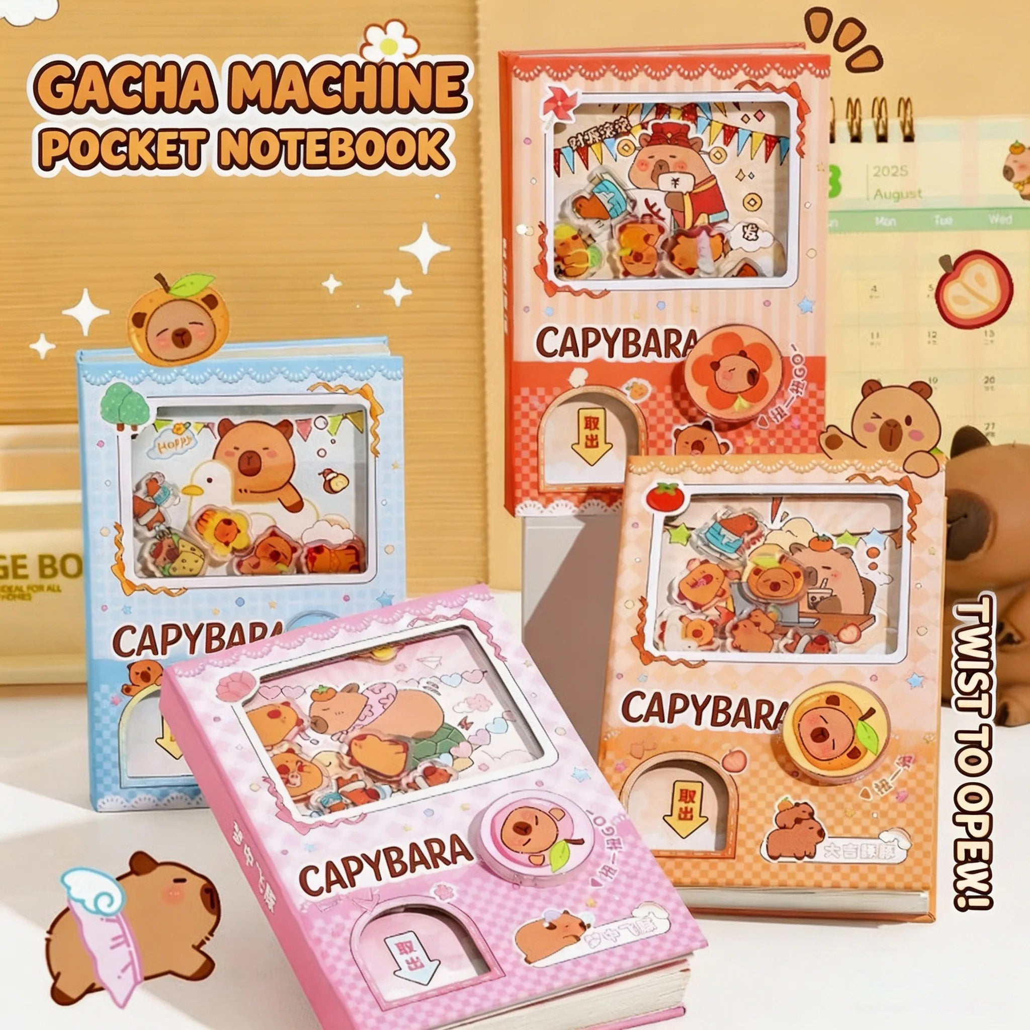 Cute Capybara School Notebook, Kawaii Cartoon Writing Journal with Interactive Gashapon Cover, Back to School Supplies for Kids