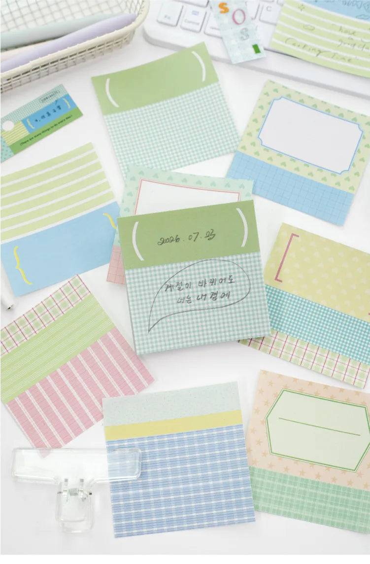 100 Sheets Grid White Kraft Paper Notepad, Pastel Plaid Memo Notes, Self‑adhesive Sticky Notes for Journal Planner School Office