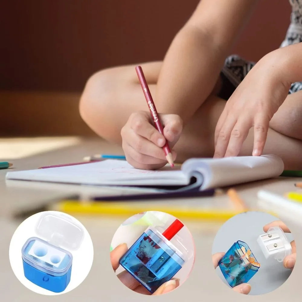 High Quality Dual Holes Pencil Sharpeners With Lid Plastic Pen Sharpener Handheld Pencil Sharpening Tool School Office Supplies