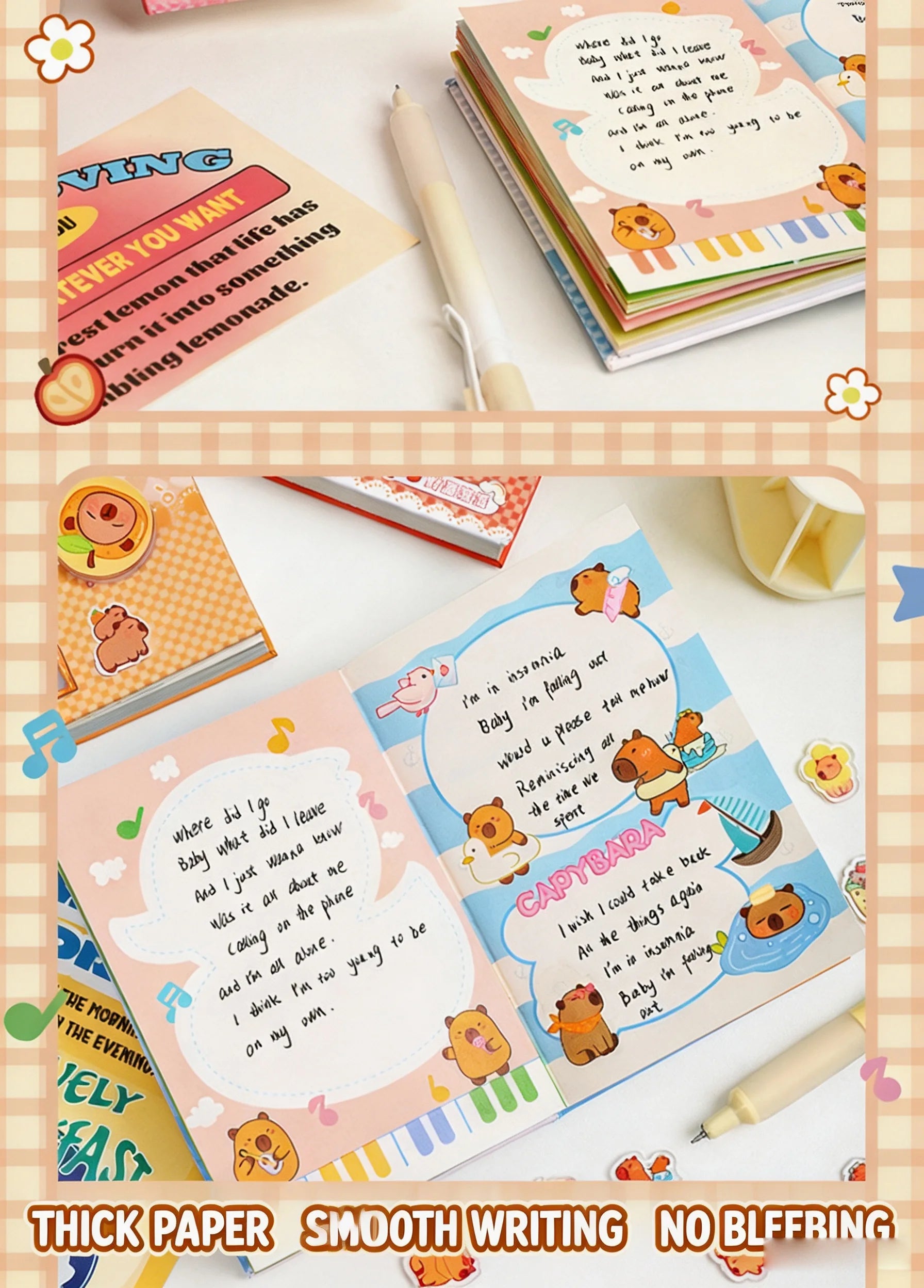 Cute Capybara School Notebook, Kawaii Cartoon Writing Journal with Interactive Gashapon Cover, Back to School Supplies for Kids