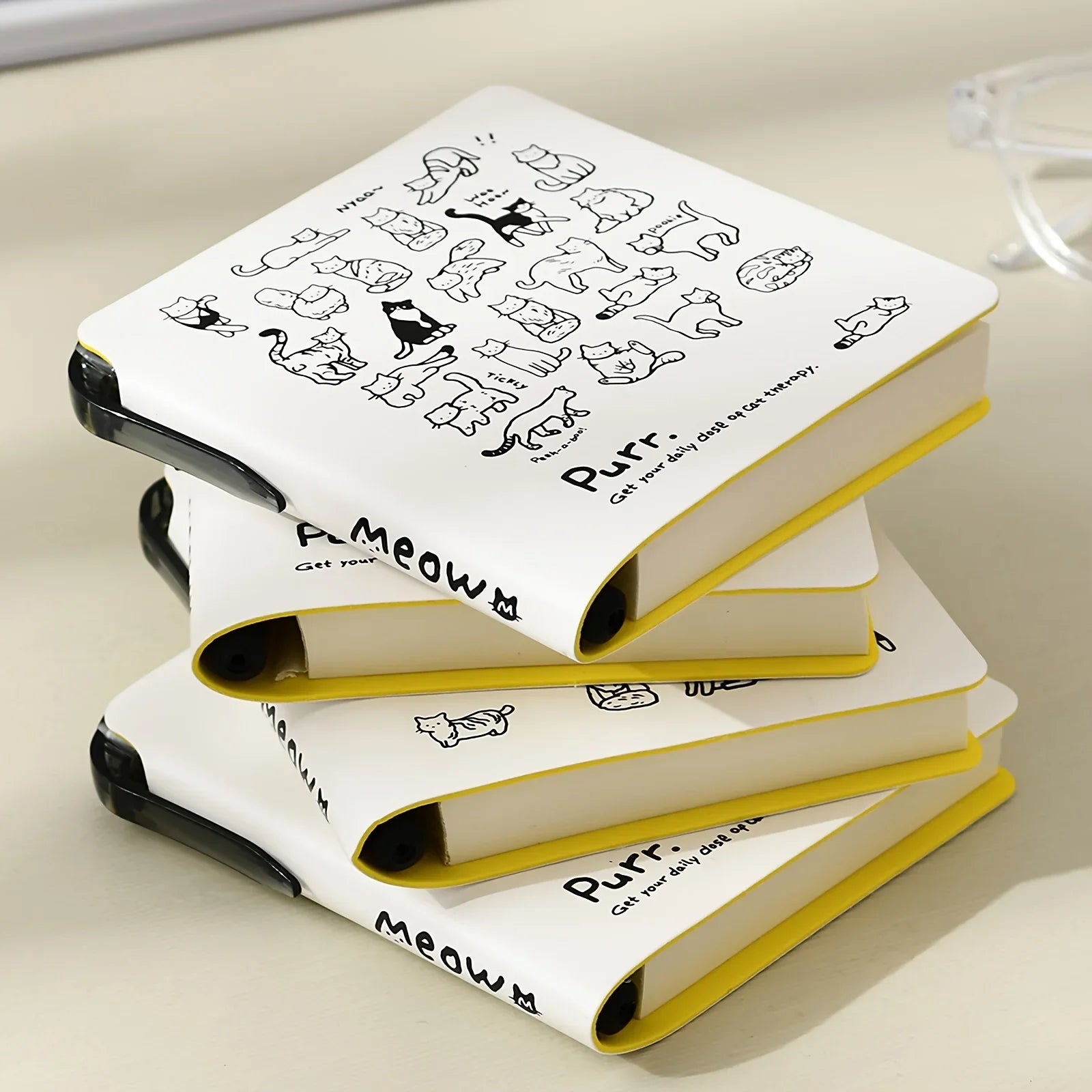 Cartoon Cat Notebook Paper Cover 224 Pages Notebook Print Pen Holder Travel Portable Office School Stationery Daily Memo Gift