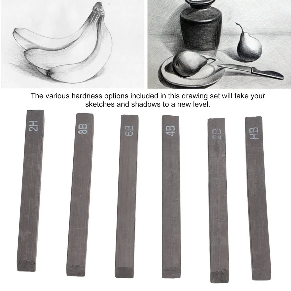6PCS Square Shape Sketch Charcoal Sticks Break Resistant Pure Charcoal Drawing Charcoal 2.48in Square Charcoal Bars