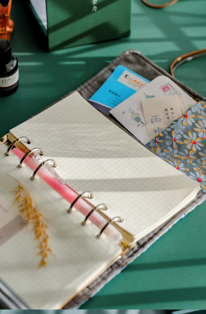 Beautiful Notebook for Girls Cloth Cover Retro Chinese Style Loose-leaf Diary Portable Scrapbook Binder Notepad Gift