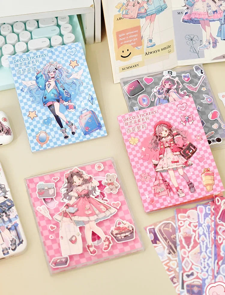 Journamm 20sheets Kawaii Stickers Book DIY Scrapbooking Collage Stationery Decor Junk Journal Cartoon Materials Stickers