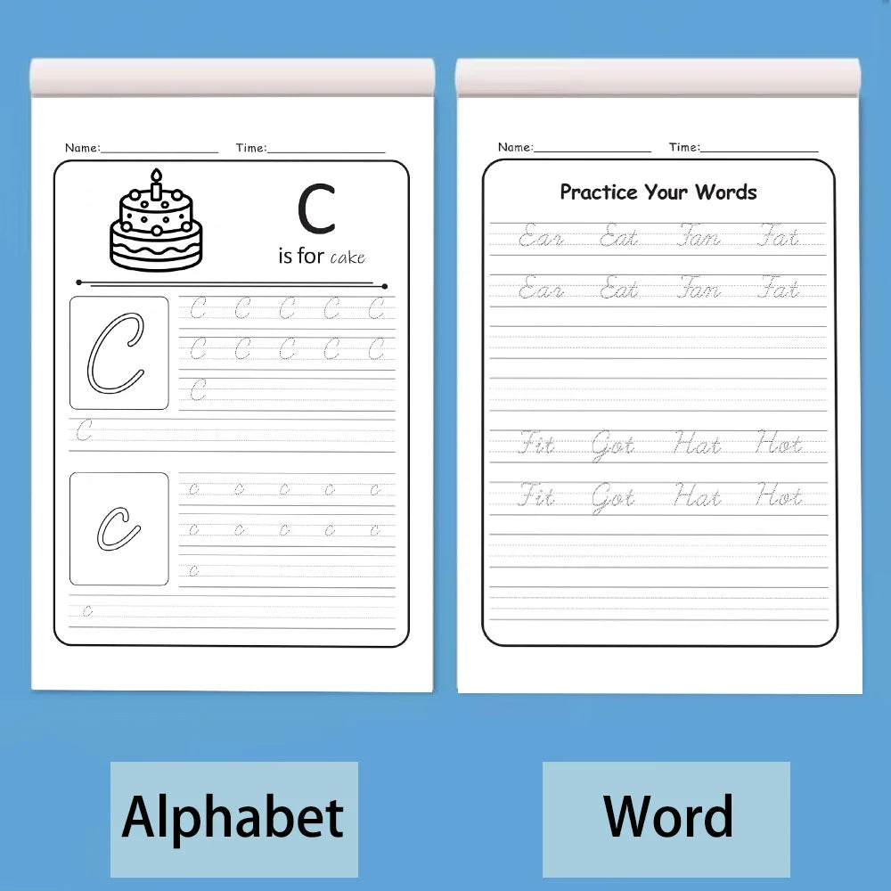 2 Books Cursive Calligraphy Handwriting Practice Copybook, The Content Includes Letters and Words, Sentence Practice Books