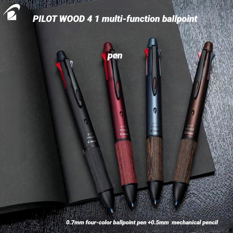 Pilot 4+1 Multifunctional Wooden Pen Grip Four-Color 0.7 Ballpoint Pen And 0.5 Mechanical Pencil Set Japanese School Stationery