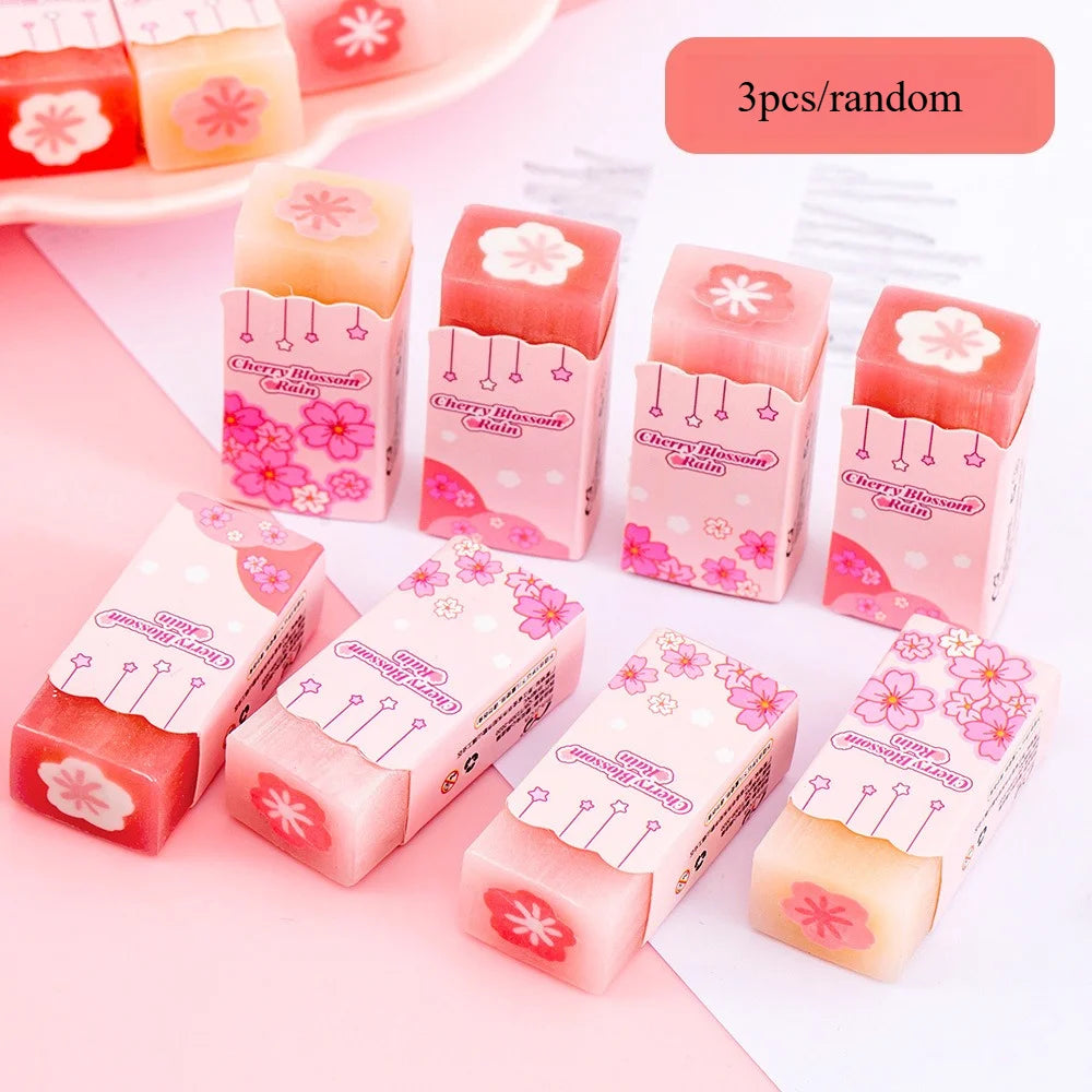 Pink Girly Cherry Blossom Erasers, Creative Low-Debris No-Residue Sandwich Erasers, Elementary Student Stationery Gift Erasers