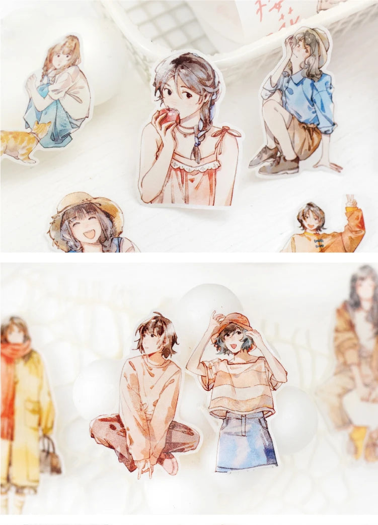 Journal Go 4.5x200cm Four Seasons Girl Tape DIY Scrapbooking Decor Photo Album Collage Junk Journal Planner Aesthetic Stickers