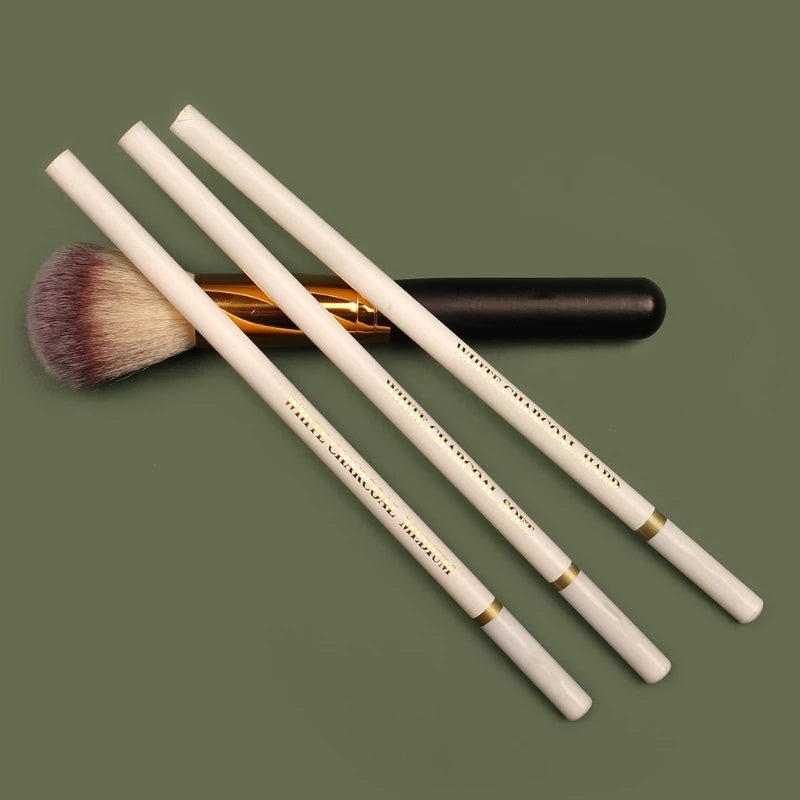 3 Pcs White Sketch Charcoal Pencils Soft/Medium/Hard White Charcoal Wooden Pencils for Artist Drawing Sketching Blending 24BB