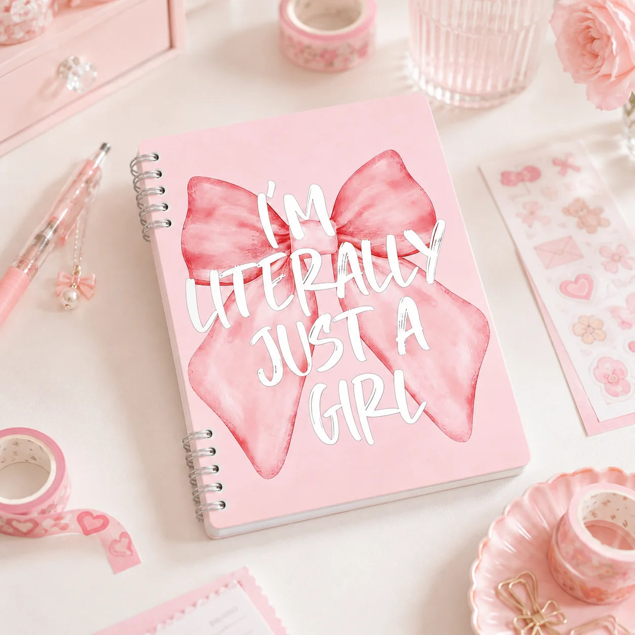 Spiral Notebook Pink Bow Design Notebook 120 Pages Refillable Lined Journal for Girls School Office Writing Stationery Gift