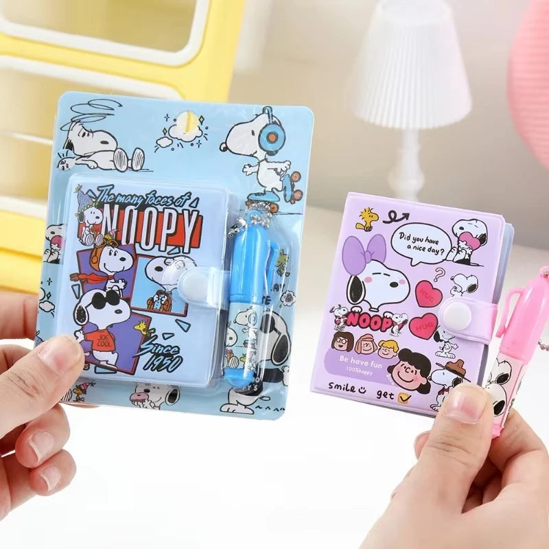 Anime Snoopy Mini Diary Notebook Set with Ballpoint Pen Kawaii Student School Stationery Office School Supplies Holiday Gifts