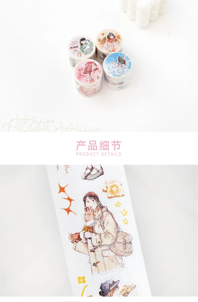Journal Go 4.5x200cm Four Seasons Girl Tape DIY Scrapbooking Decor Photo Album Collage Junk Journal Planner Aesthetic Stickers