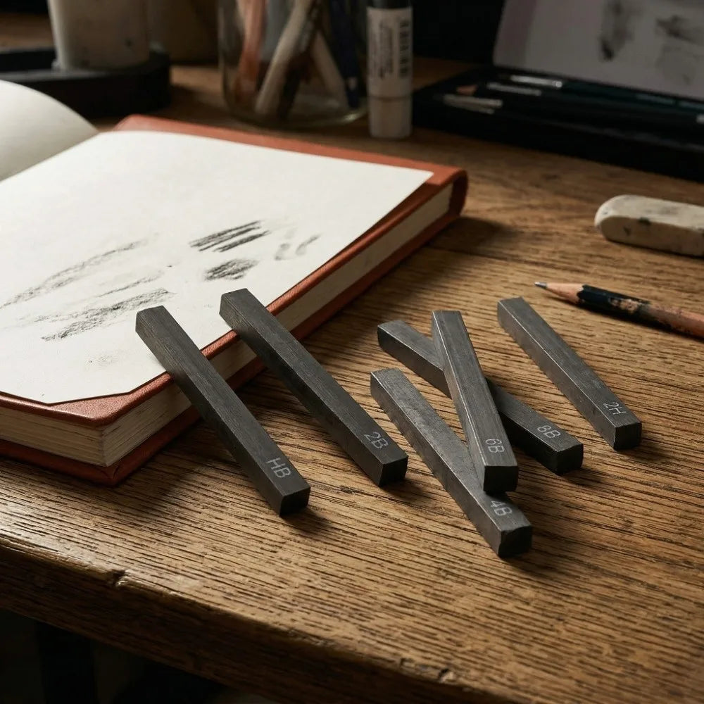 6PCS Square Shape Sketch Charcoal Sticks Break Resistant Pure Charcoal Drawing Charcoal 2.48in Square Charcoal Bars