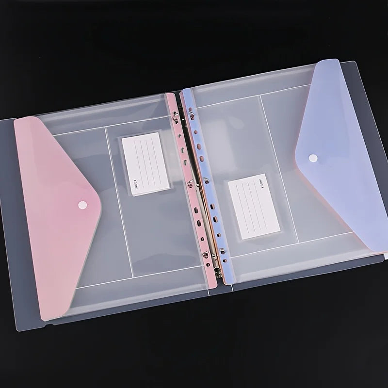6pcs Expandable Binder Pockets - 11 Holes for 2/3/4 Ring Binders, Side-Opening Plastic Folders with Snap Button