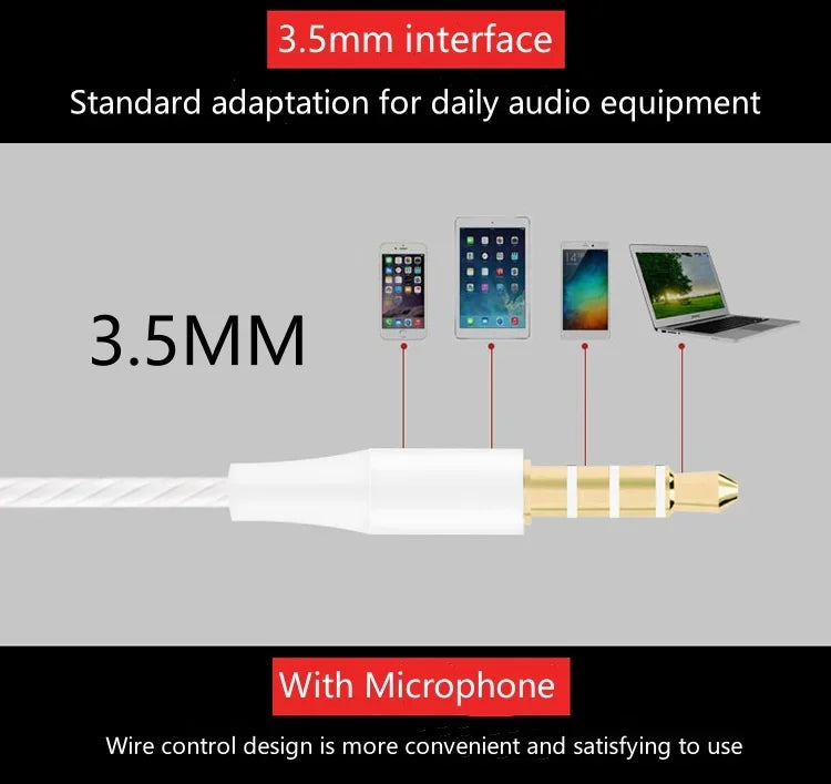 3.5mm Wired Earphone In Ear Headset HIFI Heavy Bass Earbuds Monitor Sports Headset Stereo Music Gaming Headphone with Microphone