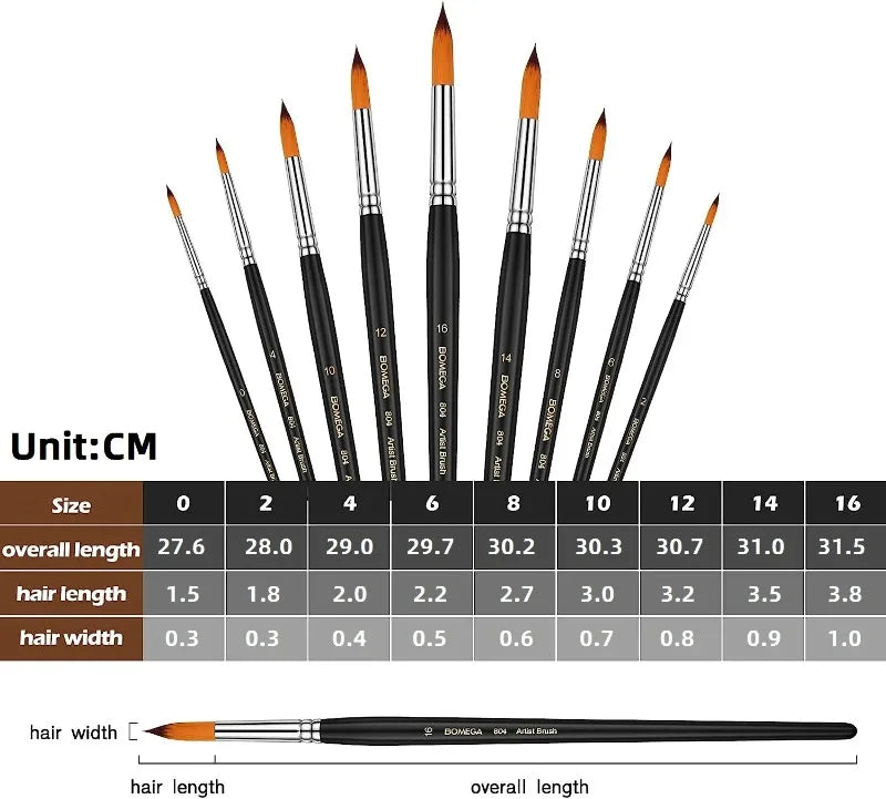 Watercolor Paint Brushes Professional Round Painting Brush 9Pcs/set Paint Brush for Watercolor Oil Acrylic Painting Art Supplies