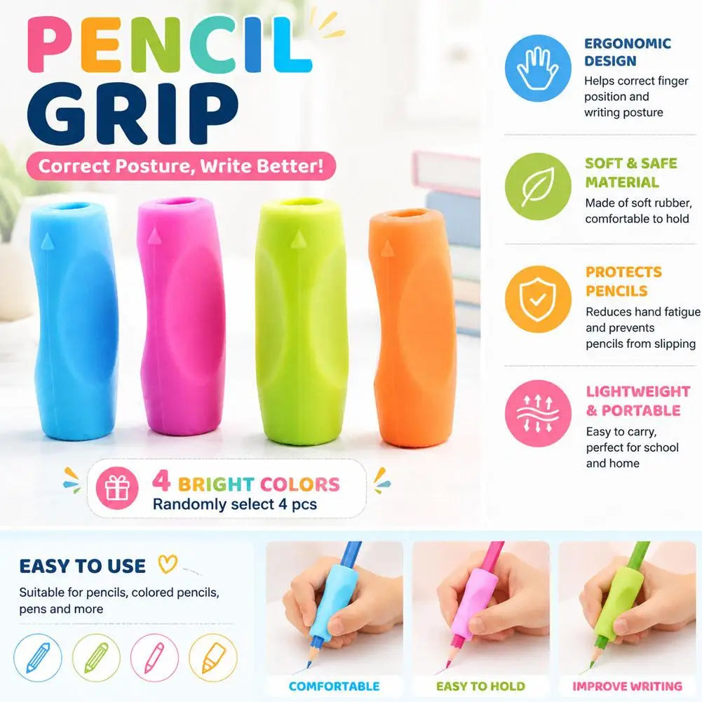 4-Pack Pencil Grips,Soft Silicone & Non-Slip Texture, Ergonomic Pen Holder for Kids & Adults Left/Right Handed Writing,Drawing