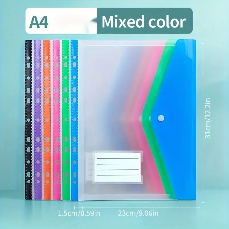 5-Pack Colorful A4 File Folders | 11-Ring Binder Pockets | Durable PP Organizer | For School, Office & Home | Secure Push-Button