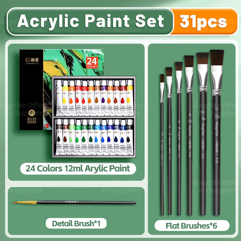 Acrylic Paint Set Professional Artist Quality,43/31/25/19pcs,12ml/0.41oz with Brushes for Beginners,Canvas,Wood,Paper,Wall,Glass