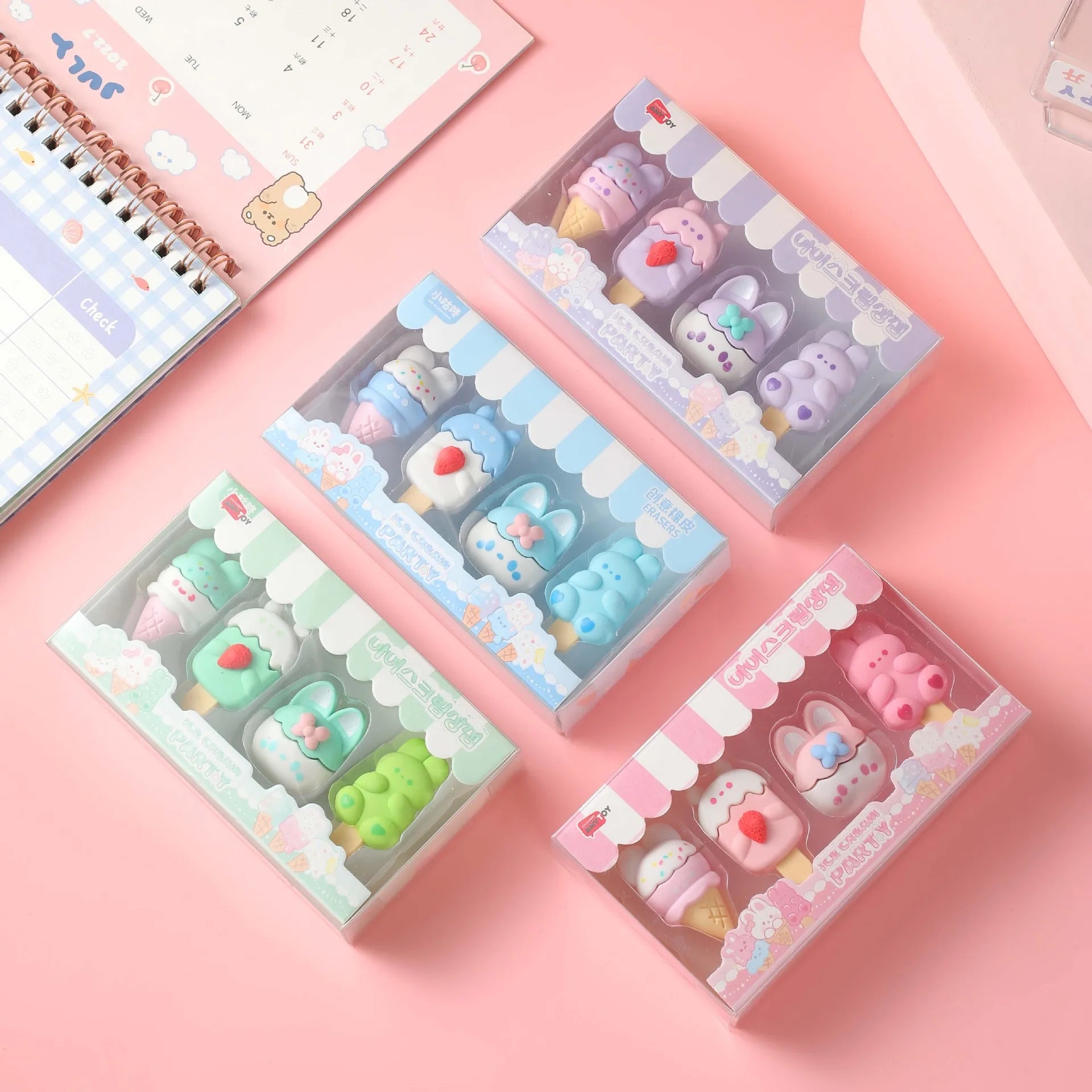 New Cartoon Dessert Box Eraser Simulation Ice Cream Eraser for Elementary School Students To Write and Draw Special Eraser Gift