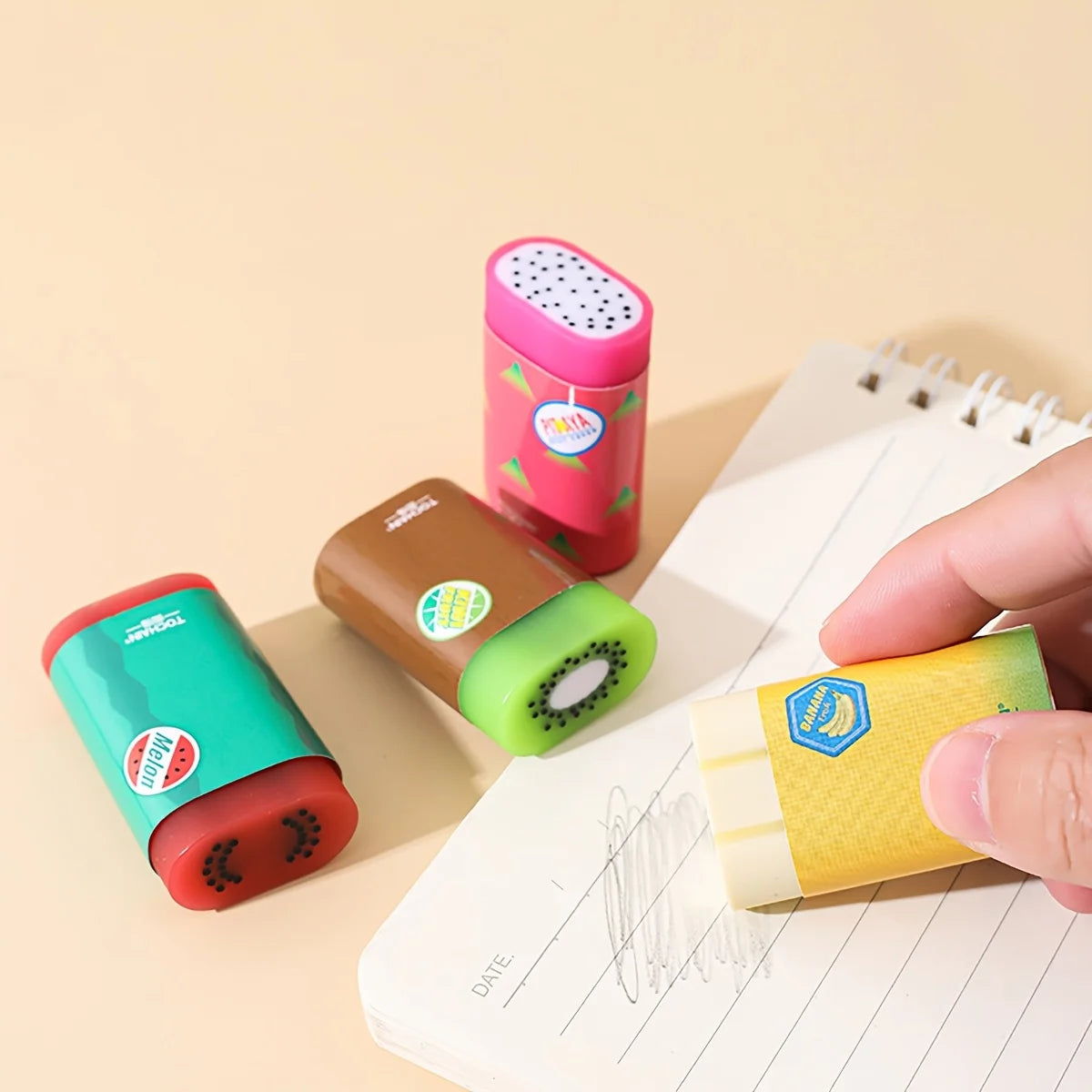 5-Piece Set of Randomly Assorted Fruit-Shaped Erasers, Cute Sandwich Fruit-Shaped Erasers for Students, Creative Erasers That Erase Cleanly Without Leaving Marks