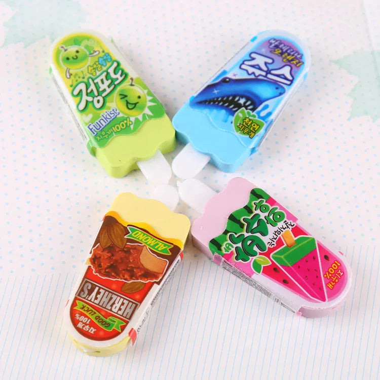 Wholesale Ice Cream Shaped Erasers, Educational Stationery for Elementary School Children, Pack of 4