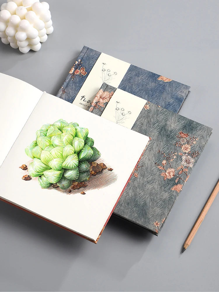 160 Pages 7*7 Inch Sketchbook Art Retro Silk Notebook Office/School/Art Supplies Blank Inner Page