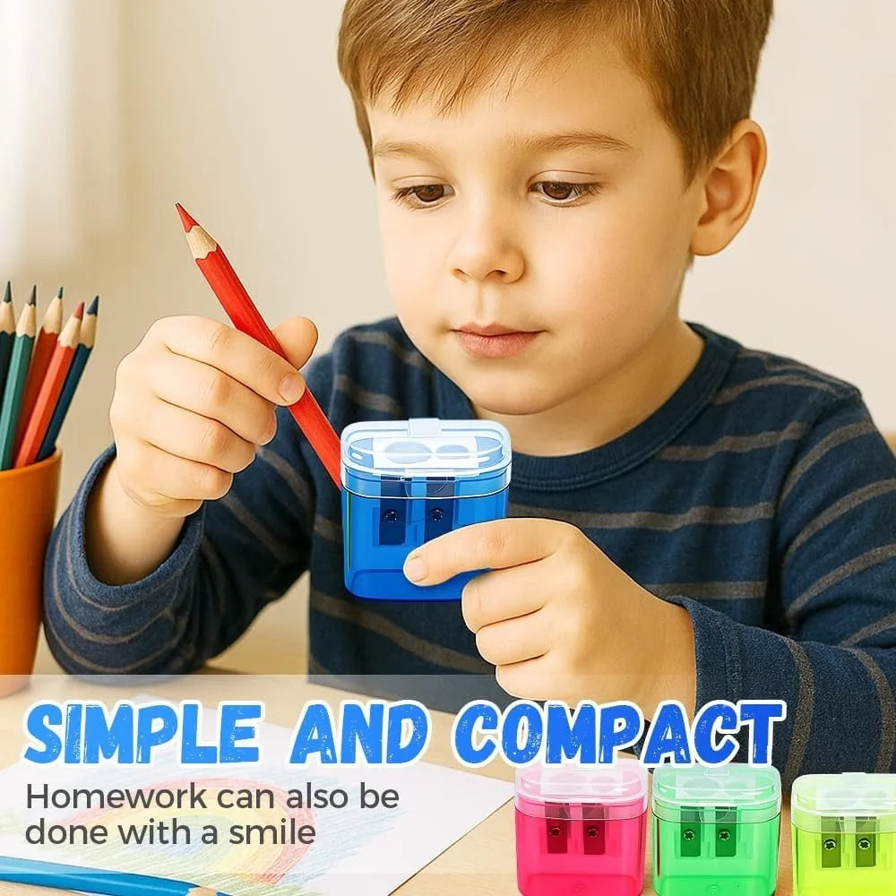 High Quality Dual Holes Pencil Sharpeners With Lid Plastic Pen Sharpener Handheld Pencil Sharpening Tool School Office Supplies