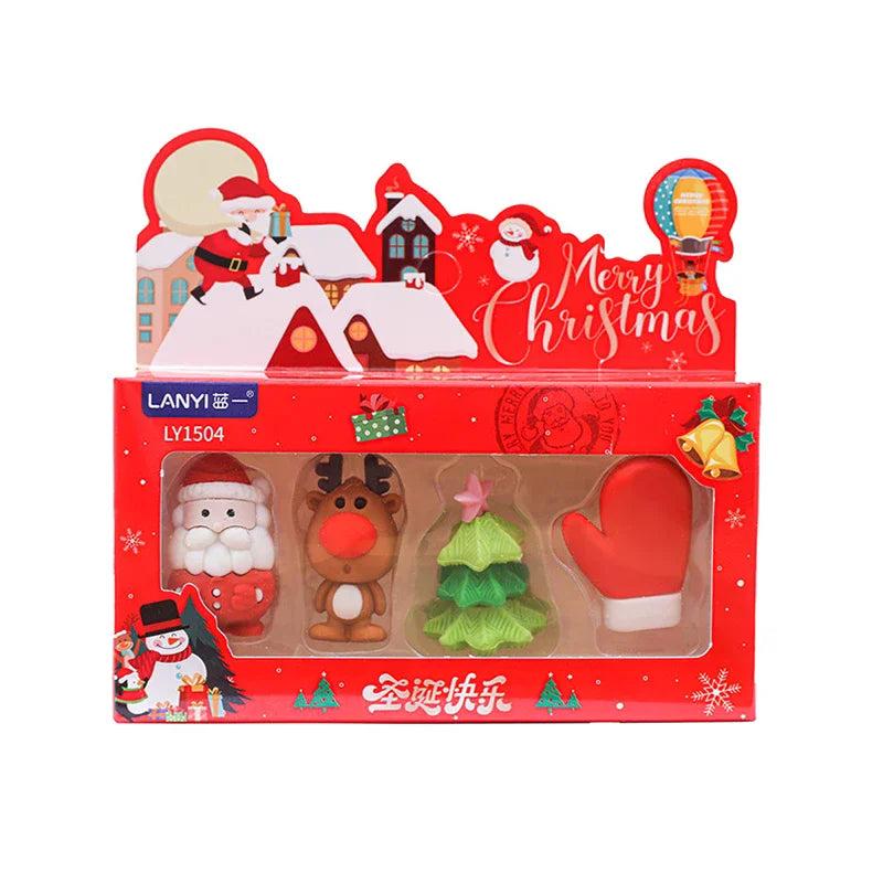 Christmas Erasers Gift Set Students Stationery School Supplies Cute Cartoon Erasers Gifts