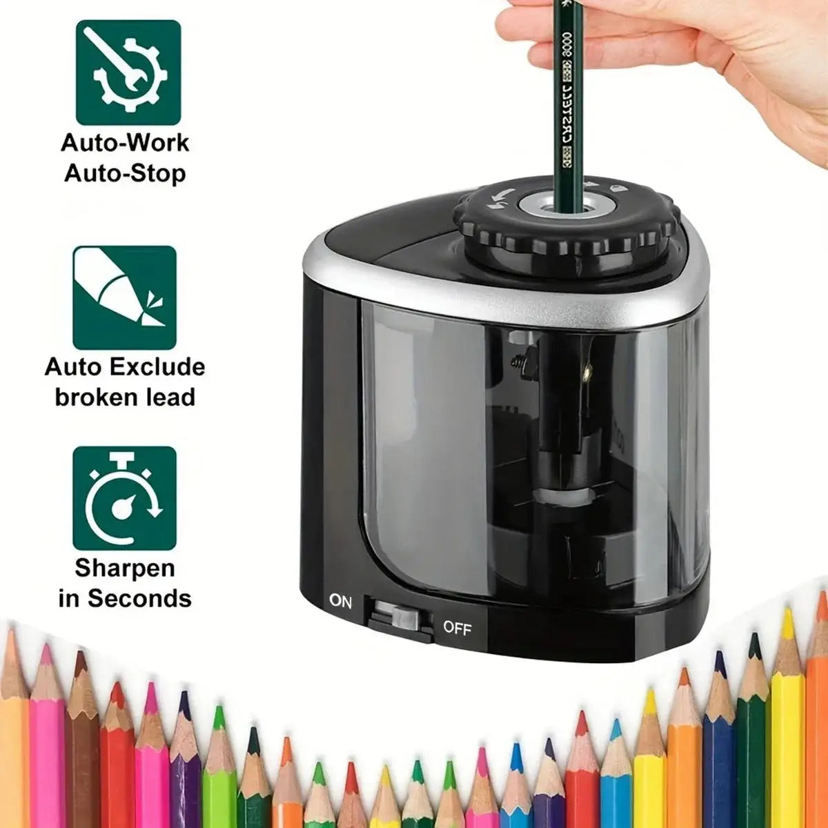 Portable Electric Sharpener Automatic Pencil Sharpener 6-8mm With Helical Steel Blade For Students Artists School Office Tool