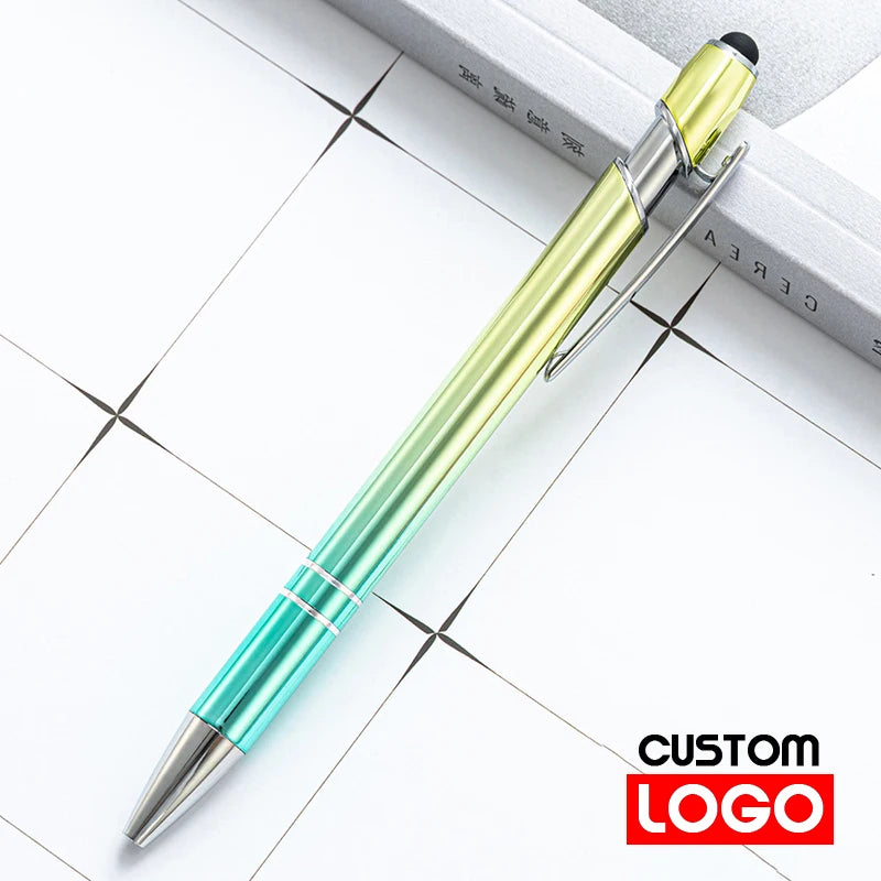 10-200Pcs Gradient Metal Ballpoint Pens Custom Logo Touch Screen Pen Office School Advertising Pen Name Text Laser Engraving