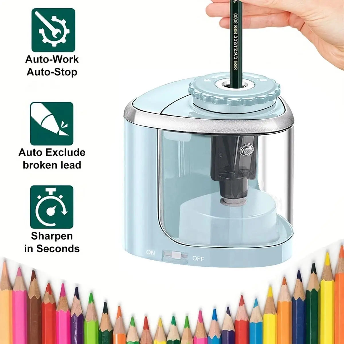 Portable Electric Sharpener Automatic Pencil Sharpener 6-8mm With Helical Steel Blade For Students Artists School Office Tool