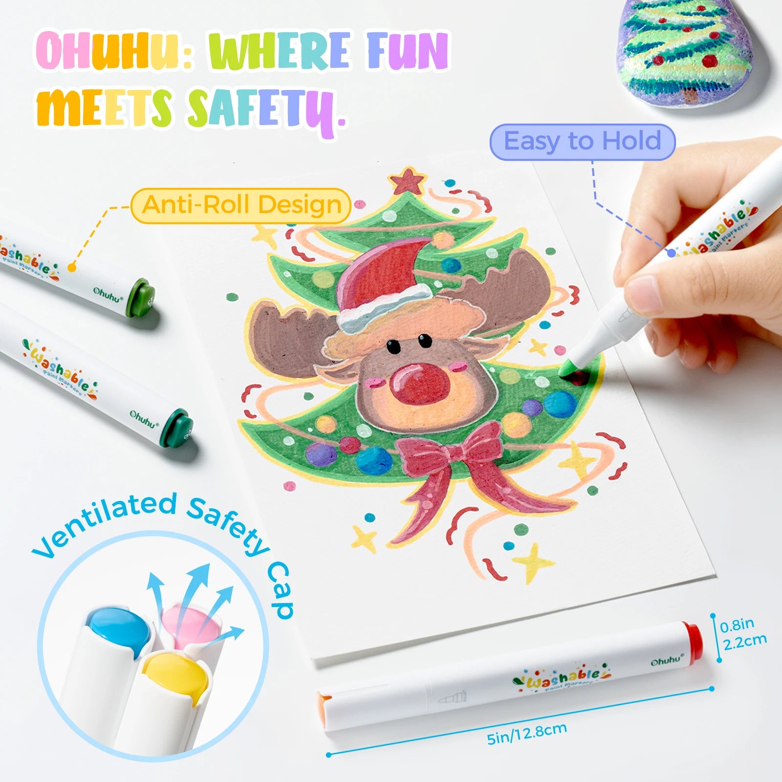 Ohuhu Acrylic Paint Markers Ultra-Washable Markers for Kids Bullet Tip Paint Pens Washable Art Markers Painting School Supplies