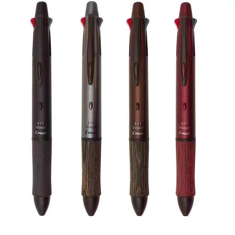 Pilot 4+1 Multifunctional Wooden Pen Grip Four-Color 0.7 Ballpoint Pen And 0.5 Mechanical Pencil Set Japanese School Stationery